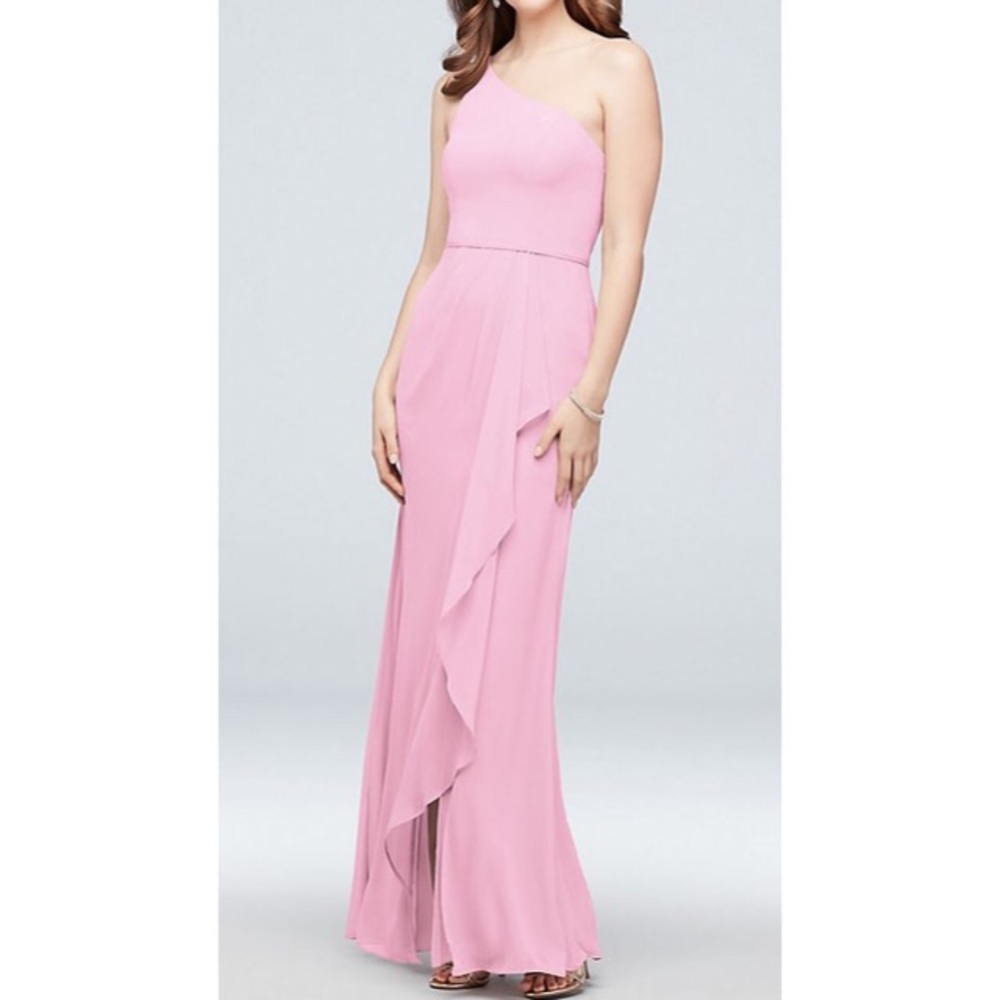 ONE-SHOULDER CHIFFON BRIDESMAID DRESS WITH CASCADE (David’s Bridal)